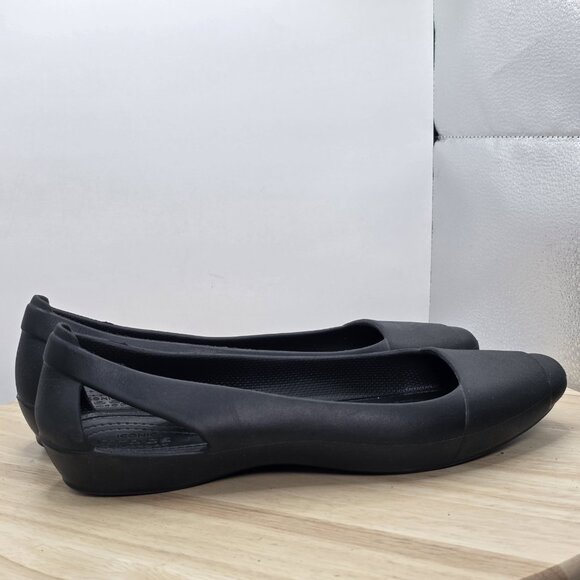 Women's Size 8 - Crocs Sienna Ballet Shoes Black Cap Toe Casual Slip On Flats - Picture 3 of 11